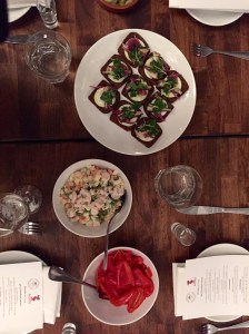 Bay Shrimp "Olivier", Assorted Pickles, Baltic Sprats.