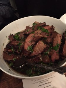 Braised Brisket served with (not pictured) potato latkes, applesauce, cabbage salad.