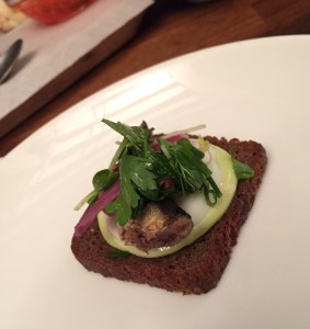 I love smokey little fish- This Baltic Sprat with parsley mayo and pumpernickel toast was delicious.