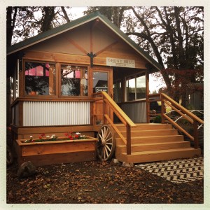 Ghost Hill tasting room, made from reclaimed wood.